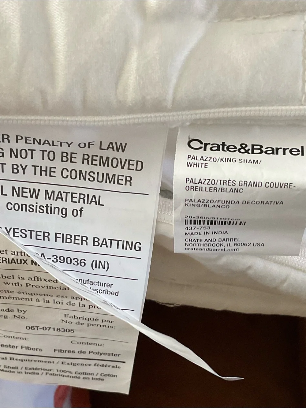 Crate & Barrel Palazzo Ivory Quilted King Set Of 2 Shams Only 20x26”